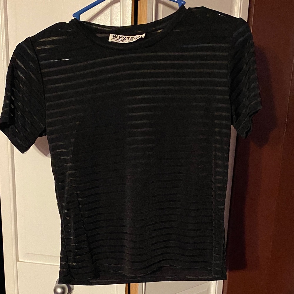 Vintage Early 90’s Black Sheer Striped Top